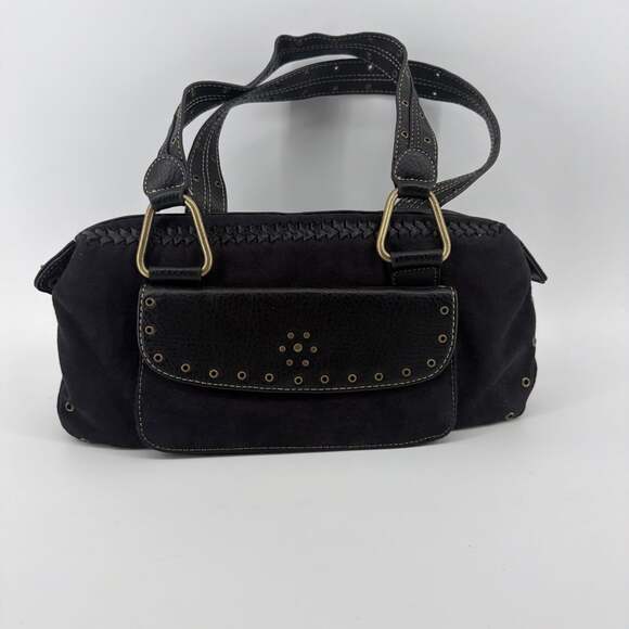 Sag Harbor Handbags - VTG Sag Harbor Faux Suede Black Satchel Shoulder Bag Y2K Style Studded Detail